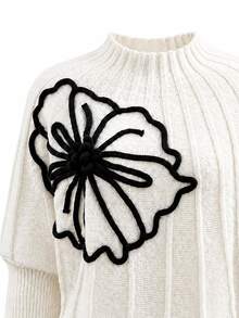 GlowEve Sweater Musim Gugur/Dingin Baru Eropa dan Amerika dengan Bordir Bunga Besar 3D, Pullover Leher Tinggi Lengan Panjang Rajut - Aprikot - View 4
