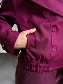 MOTF PREMIUM SOLID HIGH NECK DROP SHOULDER DOUBLE BREASTED PLACKET CROP COAT - Purple - View 5