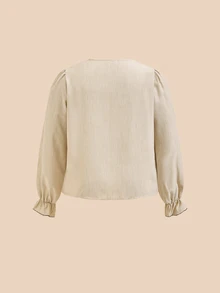 Elaquor Plus Floral Embroidery Flounce Sleeve Blouse Fall - Apricot - View 5