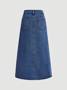 SHEIN MOD Button Front Wrap Asymmetrical Hem Denim Skirt Teacher Outfits For Women - Medium Wash - View 2