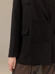 KÆRIA Hus Belted Double-Breasted Tuxedo Blazer - Crepe Suiting - Black - Tailored, Office, Elegant Classy Business Professional, Summer - Black - View 6