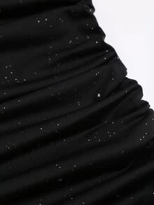 Sweetra Contrast Lace Drawstring Side Ruched Asymmetrical Hem Tube Dress - Black - View 3