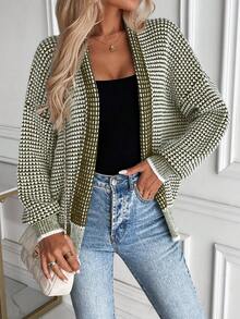 EMERY ROSE Allover Pattern Drop Shoulder Duster Cardigan - Green - View 4