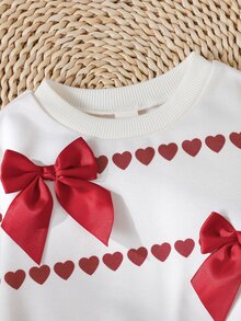 Cozy Pixies Baby Girl Heart Print Bow Front Sweatshirt & Sweatpants Set - Multicolor - View 5