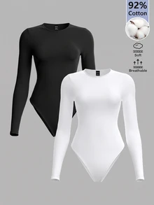 SHEIN BASICS 女士連體衣 - 黑與白 - 查看 2