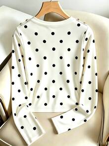 SHEIN Franclia Kaos dengan Detail Kancing Motif Polkadot - Putih - View 2