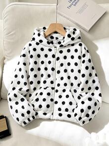 SHEIN Tween Girl Tween Girl Fleece Hooded Zip-Up Jacket For Autumn/Winter, Suitable For Outdoor And Back - White - View 7