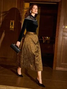 MOTF PREMIUM ROK JACQUARD PINGGANG TINGGI - Khaki - View 3
