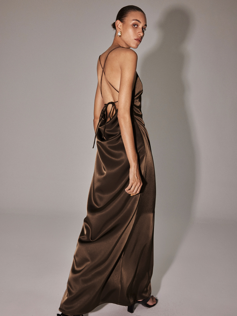 Anewsta Essential Crisscross Tie Backless Satin Cami Dress