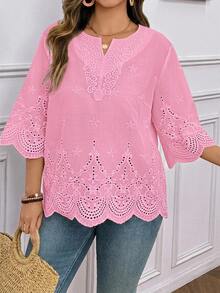 SHEIN LUNE Plus Size Blouses - Pink - View 5