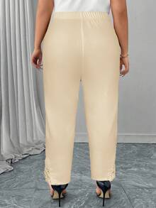 Reflora Plus Minimalist Contrast Guipure Lace Solid Pants - Apricot - View 2