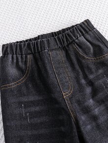 SHEIN 小男孩蜘蛛網印花連帽衛衣與貓抓牛仔褲 - 彩色 - 查看 7