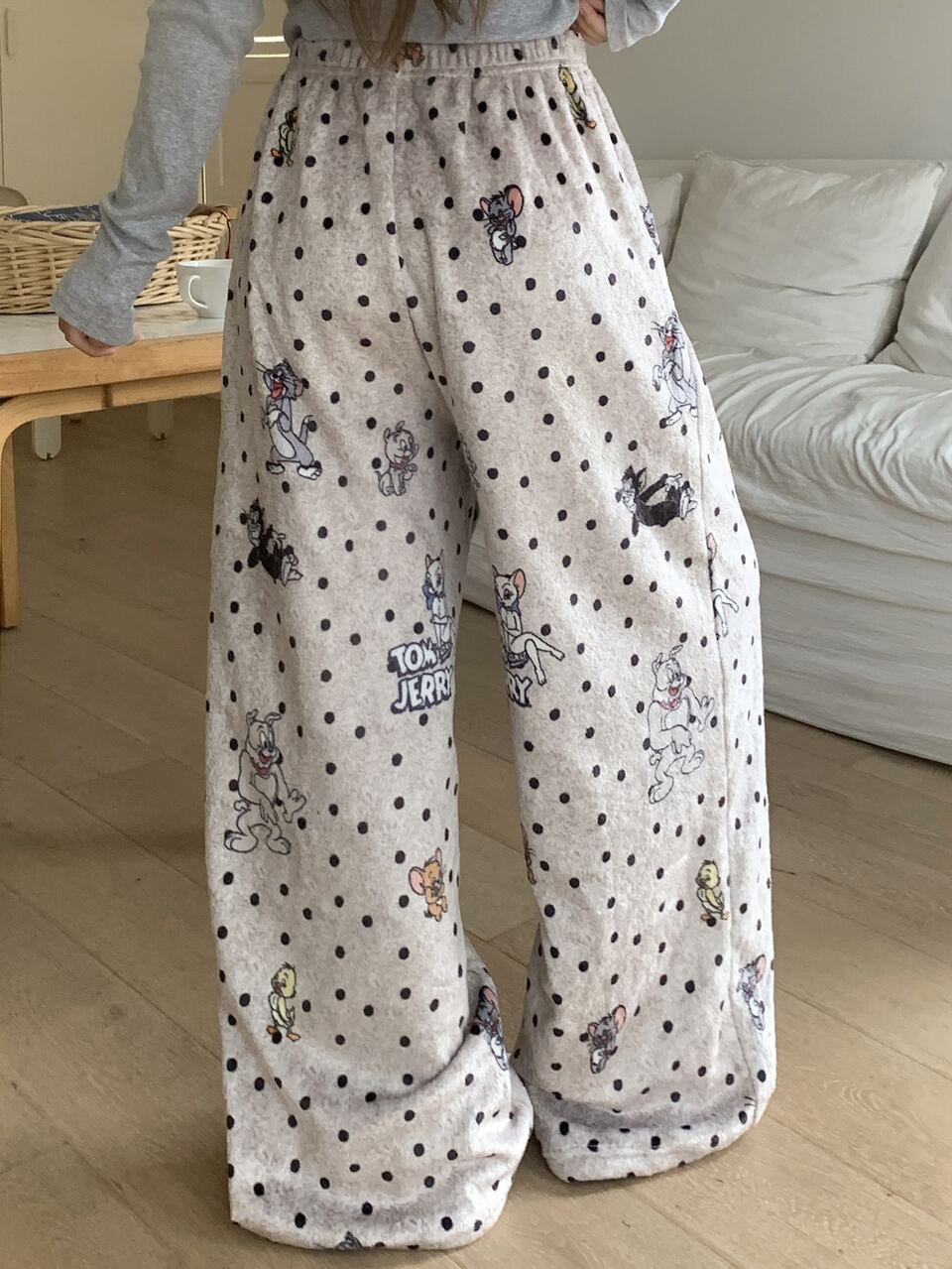 TOM AND JERRY X DAZY Polka Dot And Cartoon Graphic Fuzzy Sleep Pants