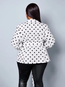 SOLERSUN Plus Polka Dot Print Belted Blazer - Black and White - View 6