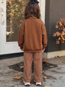 SHEIN 女童連帽衛衣套裝 幼兒生日 棕色 秋季 - 棕色 - 查看 6