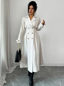 Elenzga Double Breasted Lapel Neck Coat - Grey - View 6