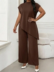 SHEIN Lady 大尺碼蝙蝠袖不對稱下擺上衣 - 彩色 - 查看 4