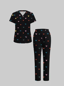 TaskEZ 1 pieza Estropajo con estampado de corazón & 1 pieza Pantalón - Multicolor - Ver 3