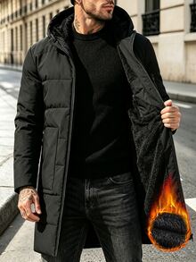 Manfinity Homme Men Solid Thermal Hooded Longline Padded Coat - Black - View 2