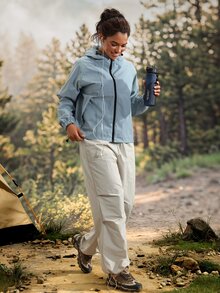 Exploreva Women's Long Sleeve Zipper Front Hooded Outdoor Softshell Jacket - Grey - View 5