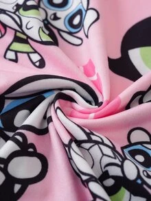 THE POWERPUFF GIRLS X SHEIN فستان كاجوال برقبة دائرية وأكمام قصيرة للفتيات المراهقات - وردي - مشاهدة 6