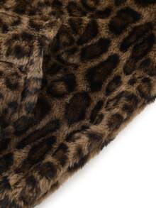 ROMWE MEN Men Leopard Pattern Letter Patched Detail Hooded Teddy Jacket - Coffee Brown - View 6