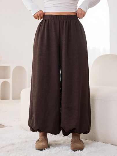 Solflare Plus Solid Elastic Waist Lantern Hem Pants