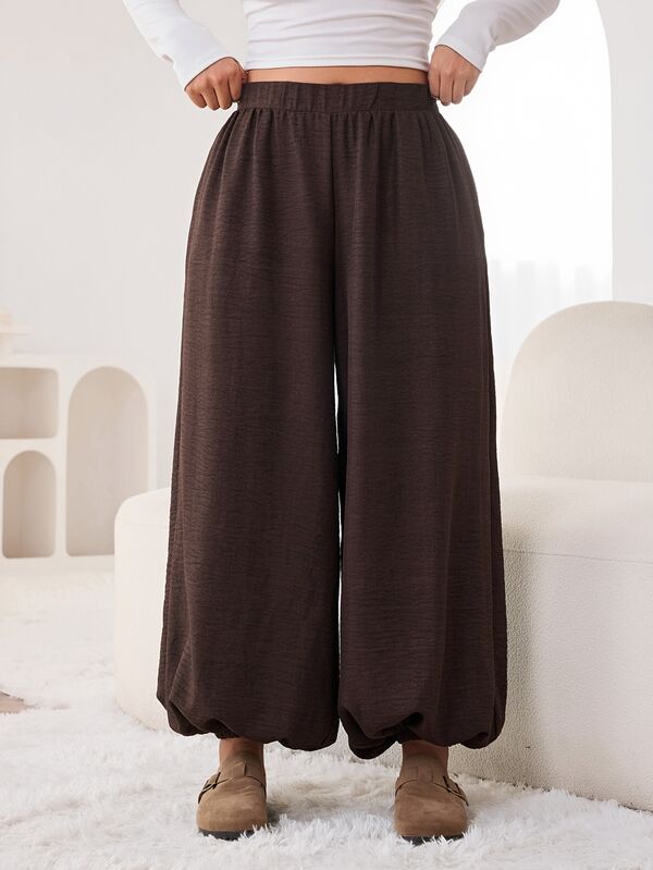 Solflare Plus Solid Elastic Waist Lantern Hem Pants