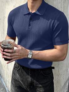 JOLTRO Men Solid Short Sleeve Polo Shirt - Navy Blue - View 4