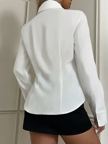 SHEIN EZwear Solid Button Front Shirt - White - View 2