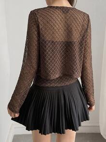 DAZY Top de tirantes liso & Top de punto abierto - Café integral - Ver 4