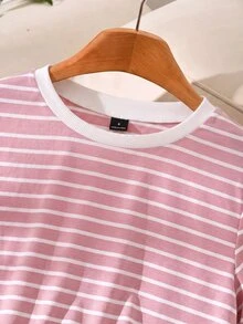 Story & Sage 女款 Brunch 粉色與白色條紋 T-shirt - 粉色 - 查看 4