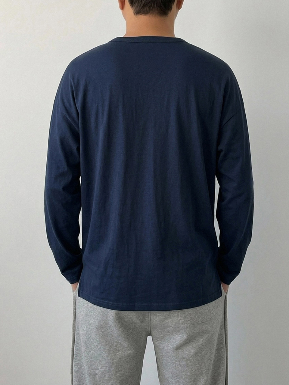 Men Solid Drop Shoulder Long Sleeve Tee Fall