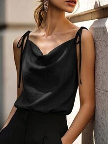 SHEIN Top de tirantes con nudo sólido en el hombro - Negro - Ver 5