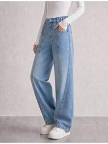 SHEIN Teen Girl Slant Pocket Straight Leg Jeans - Medium Wash - View 3