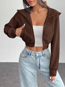 SHEIN PETITE 女士衛衣和連帽衫 - 巧克力棕 - 查看 4