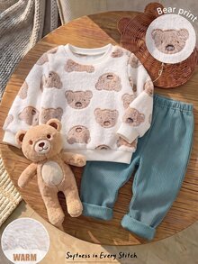 Cozy Pixies ملابس رياضية للأطفال الصبيان بطبعة الدب & بنطال رياضي - متعدد الألوان - مشاهدة 4
