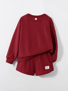 Maija Kids Maija Kids 青少年女孩連帽衫與運動衫套裝 - 酒紅色 - 查看 1