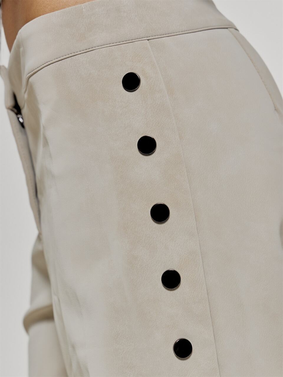 Studded Side Detail PU Straight Leg Low Rise Trouser