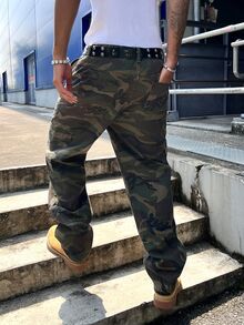 GALLERY FADE Men Camo Print Straight Leg Jeans Without Belt - Army Green - View 2
