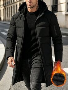 Manfinity Homme Men Solid Thermal Hooded Longline Padded Coat - Black - View 1