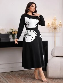 Modelyn Plus Size Casual Colorblock Knit Dress, Autumn/Winter - Multicolor - View 7
