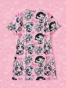 THE POWERPUFF GIRLS X SHEIN فستان كاجوال برقبة دائرية وأكمام قصيرة للفتيات المراهقات - وردي - مشاهدة 2