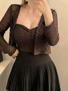 DAZY Top de tirantes liso & Top de punto abierto - Café integral - Ver 2