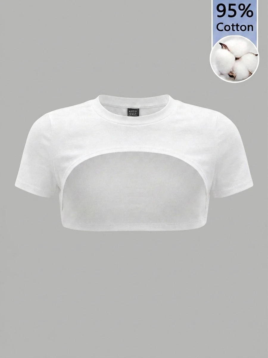 SHEIN ICON 純色超短版上衣(無內建胸罩) - 白色 - 查看 1
