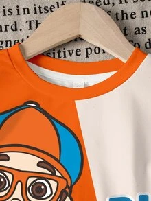 Blippi X SHEIN Young Boy Letter & Figure Graphic Two Tone Tee & Shorts - White - View 3