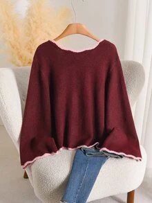 CosyJoli Sweater Ukuran Besar Formal Kantor Merah Marun Musim Gugur Kasual Lembut Bentuk Musim Dingin - MultiWarna - View 2