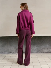 MOTF PREMIUM SOLID HIGH NECK DROP SHOULDER DOUBLE BREASTED PLACKET CROP COAT - Purple - View 7