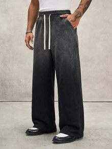 PAVTROS Pantalones de chándal de pierna ancha con cintura de cordón para hombre - Negro - Ver 8