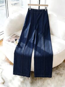 Elenzga High Waist Wide Leg Jeans Without Belt - Dark Wash - View 4